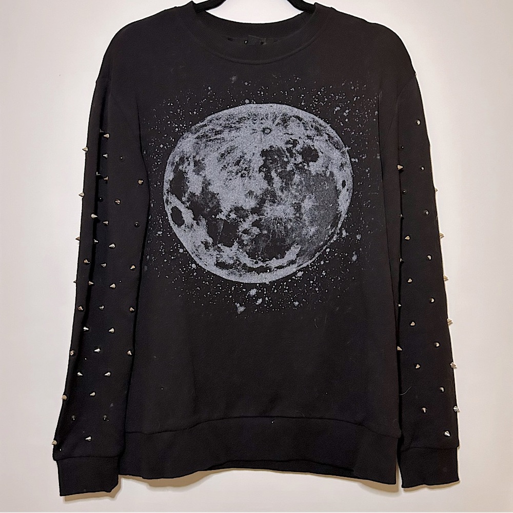 Moon Spiky Metal Studded Sleeves Black Goth Punk Sweatshirt